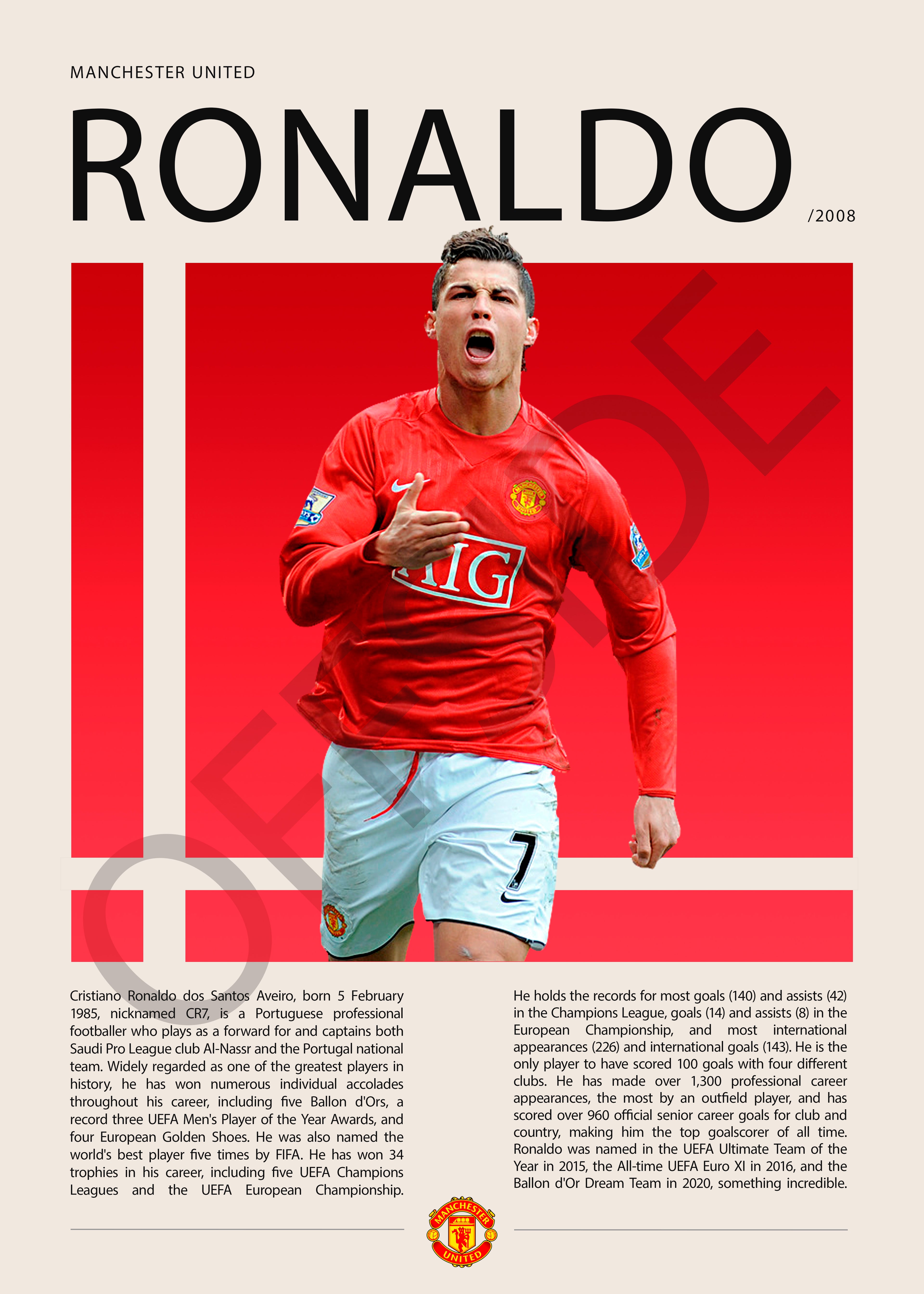 Cristiano Ronaldo "CR7" Campeón Champions League 2008 Manchester United