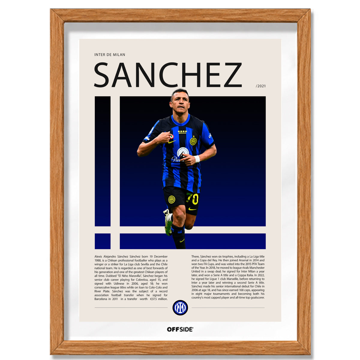 Alexis Sánchez El Niño Maravilla en Inter de Milan Temporada 2021 - marco madera