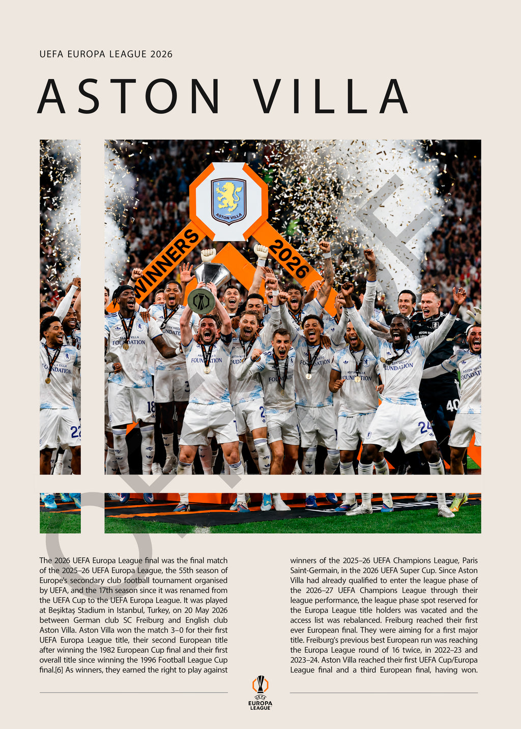 Aston Villa Campeón Europa League 2026 - detalle del diseño
