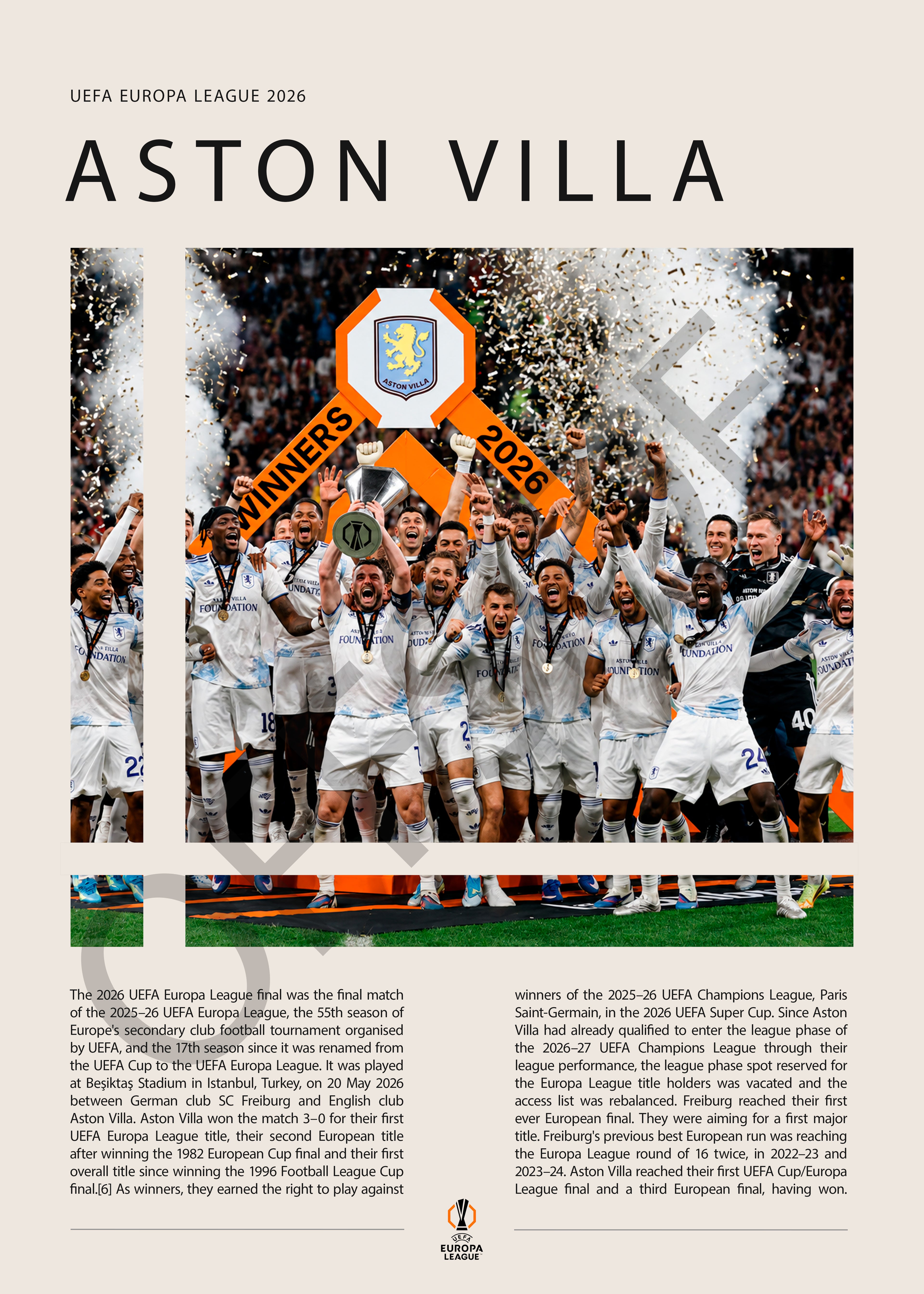 Aston Villa Campeón Europa League 2026 - detalle del diseño
