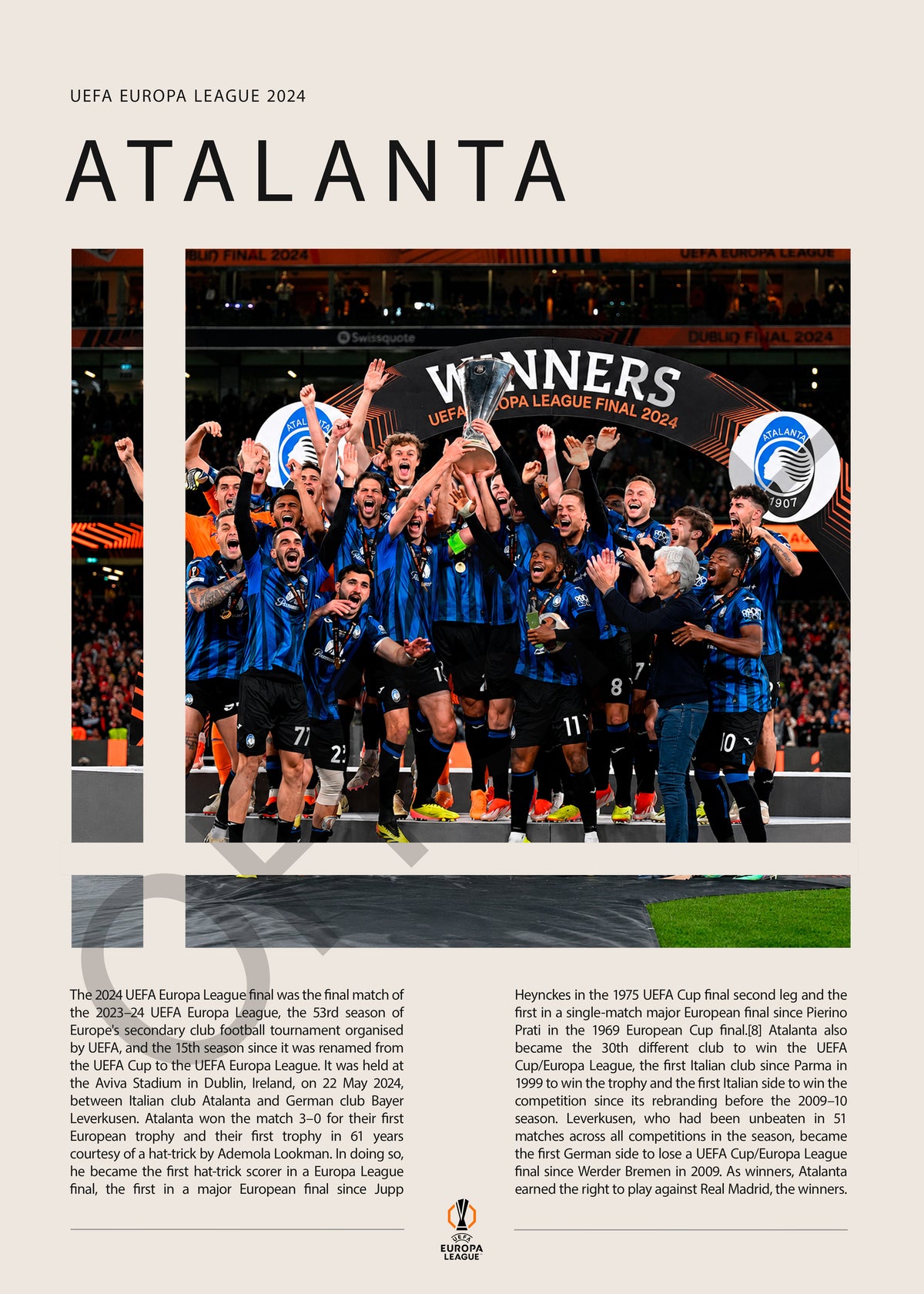 Atalanta Campeón Europa League 2024 - detalle del diseño