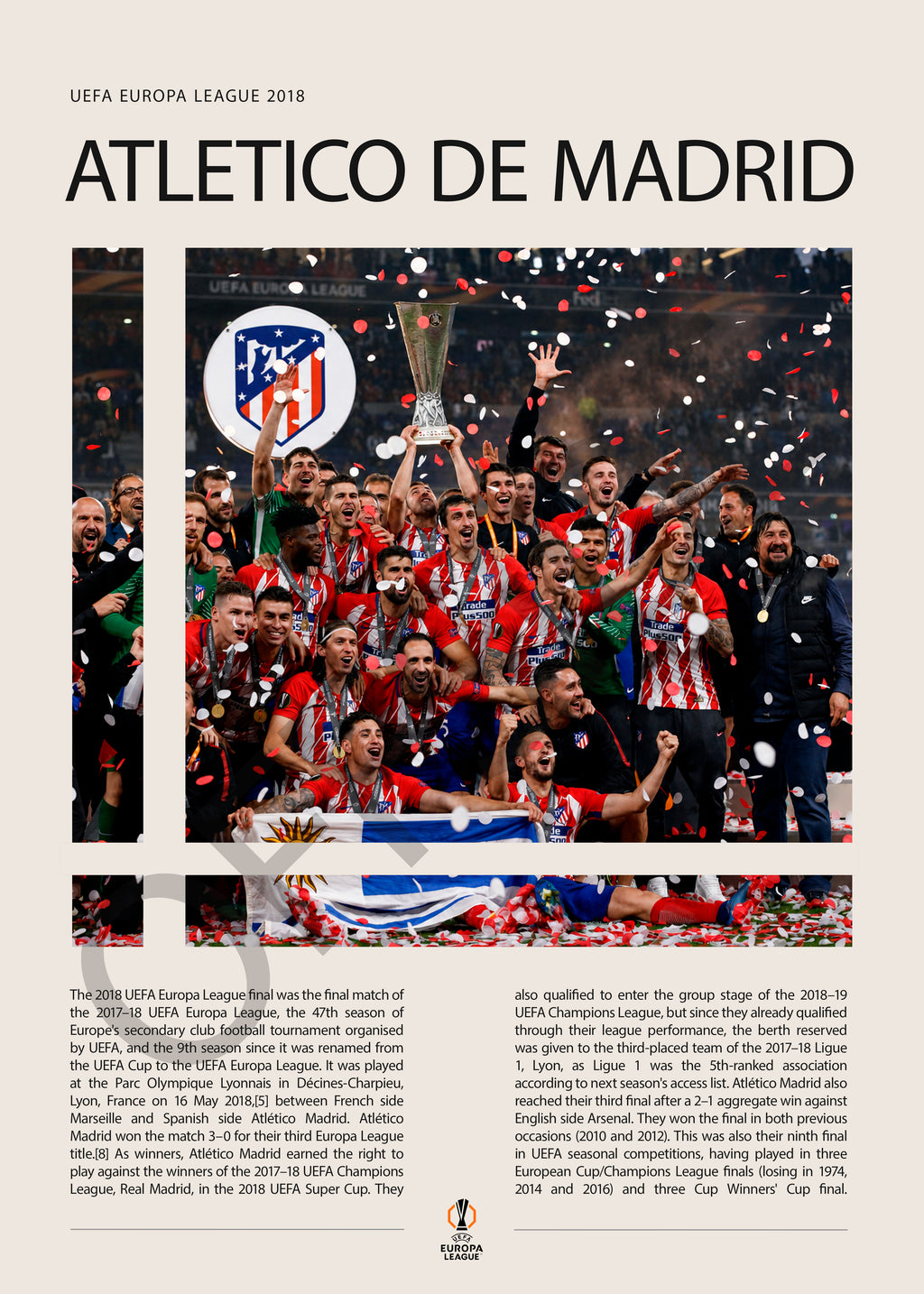 Atlético de Madrid Campeón Europa League 2018 - detalle del diseño