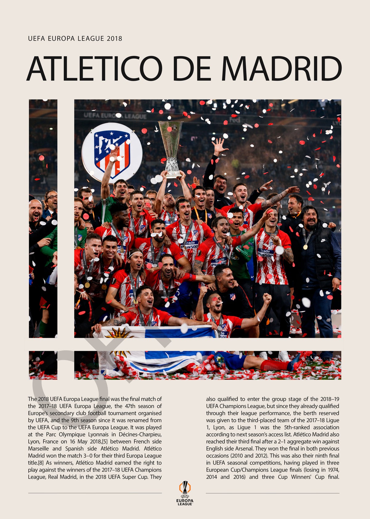 Atlético de Madrid Campeón Europa League 2018 - detalle del diseño