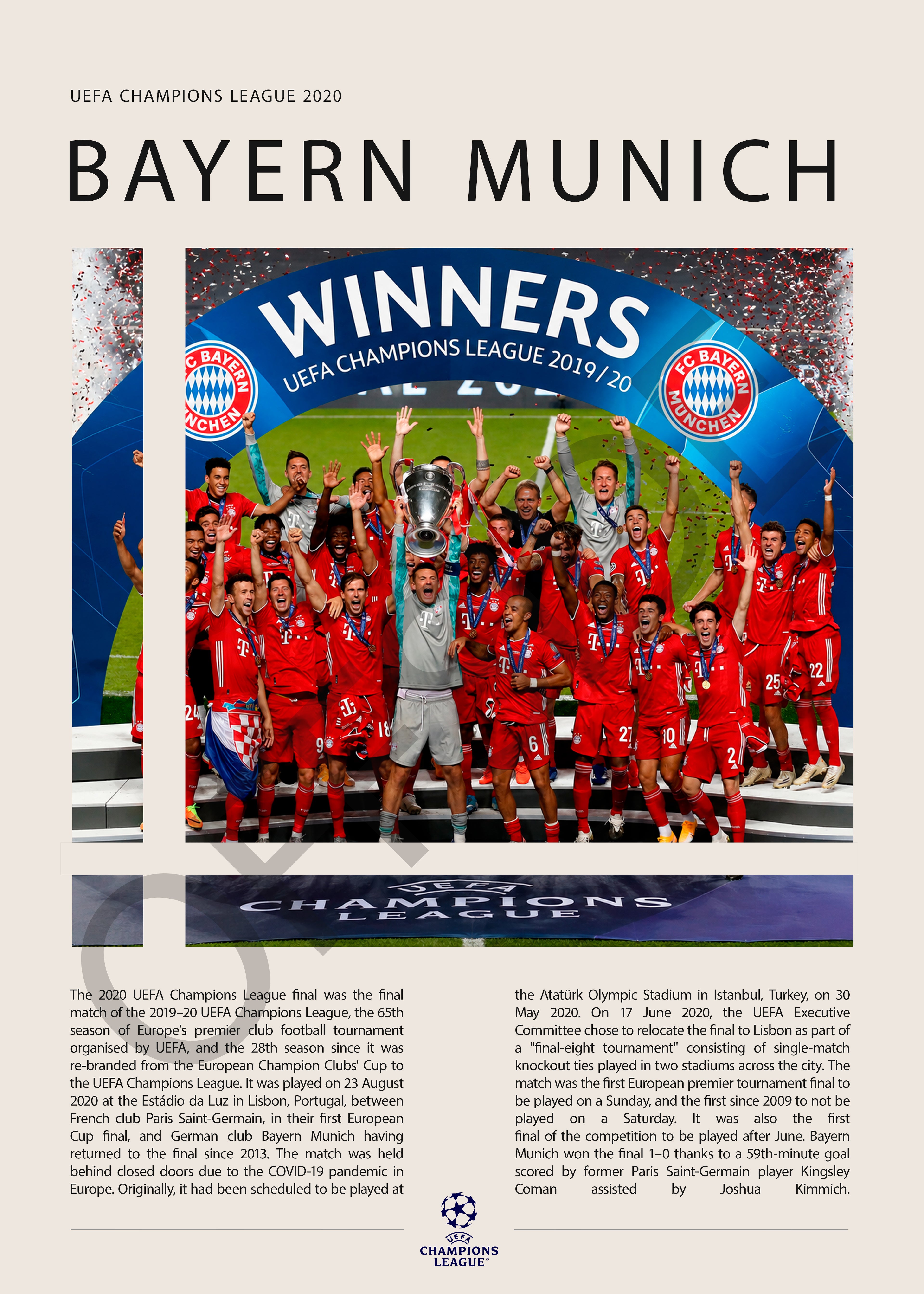 Bayern Múnich Campeón Champions League 2020 - detalle del diseño