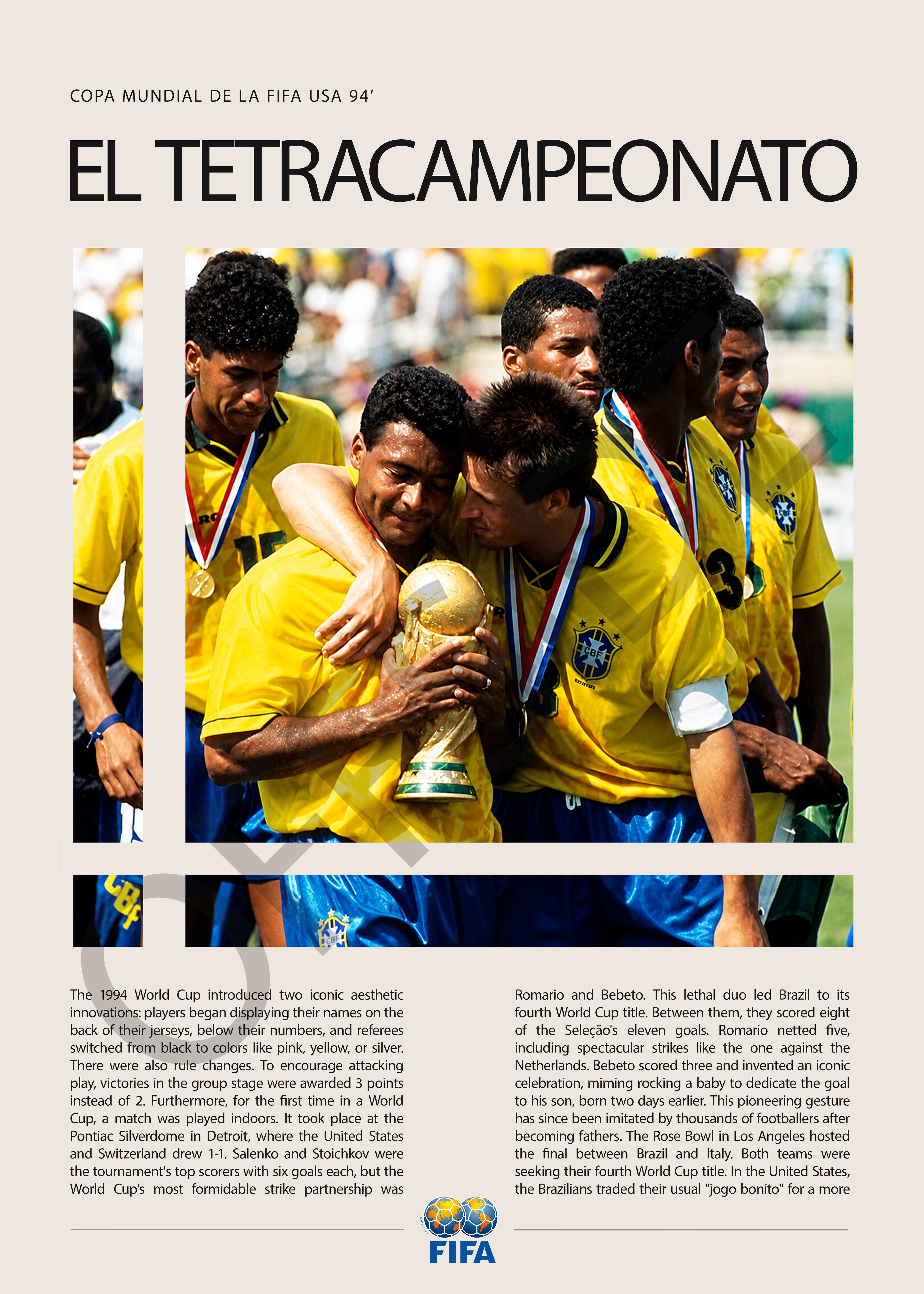 Brasil Tetracampeón Estados Unidos 1994 - detalle del diseño