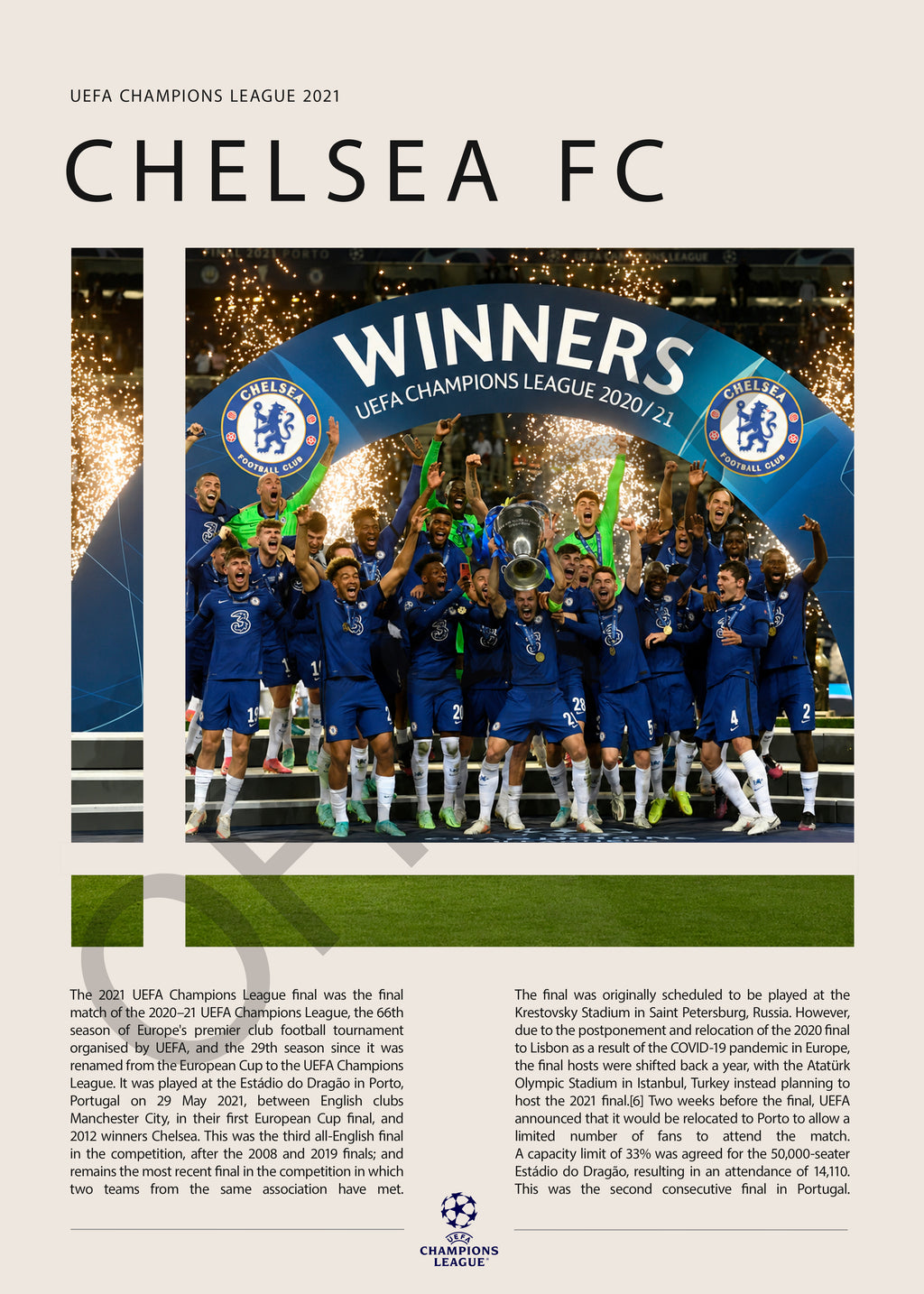 Chelsea FC Campeón Champions League 2021 - detalle del diseño