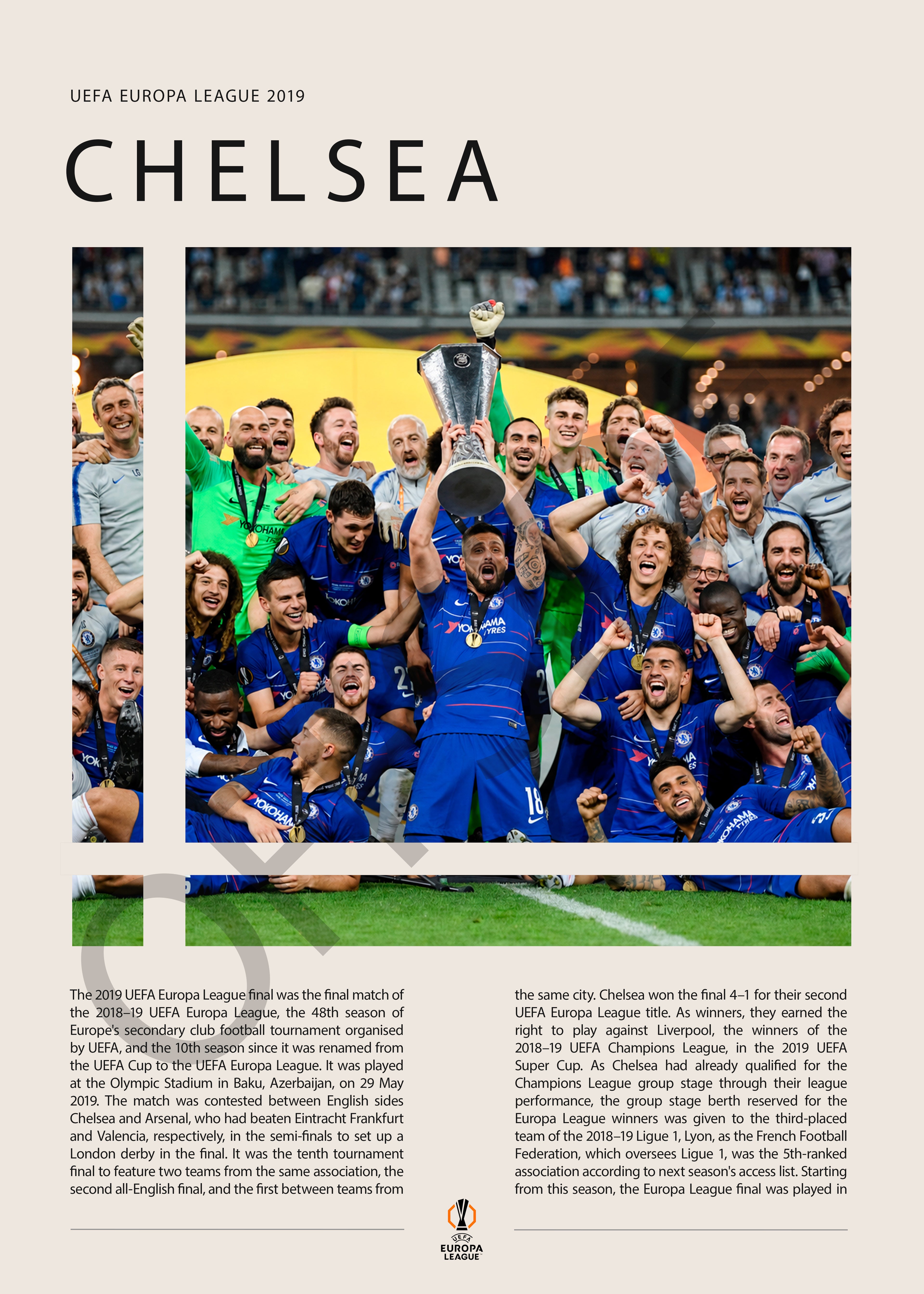 Chelsea FC Campeón Europa League 2019 - detalle del diseño