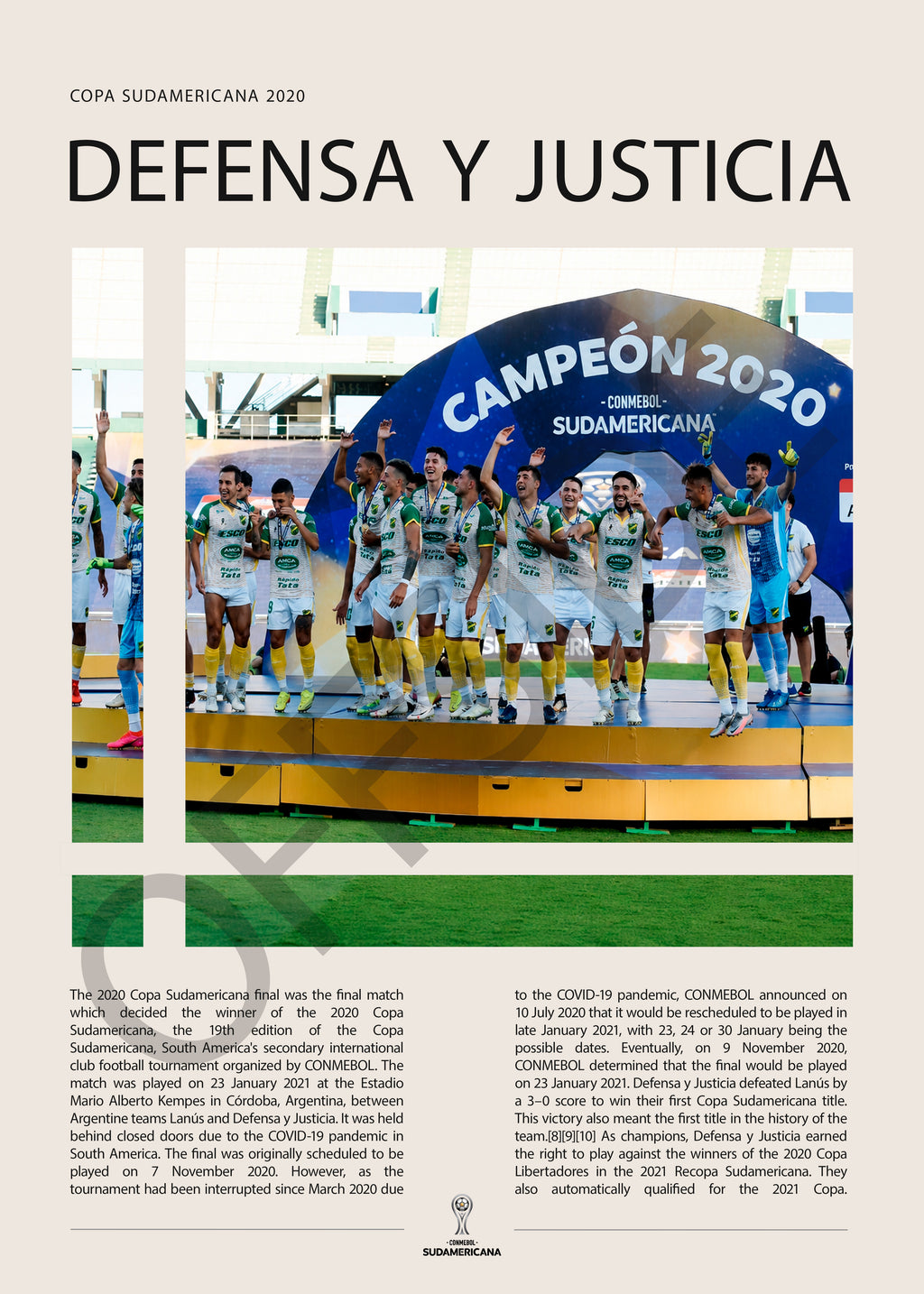 Defensa y Justicia Campeón Copa Sudamericana 2020 - detalle del diseño