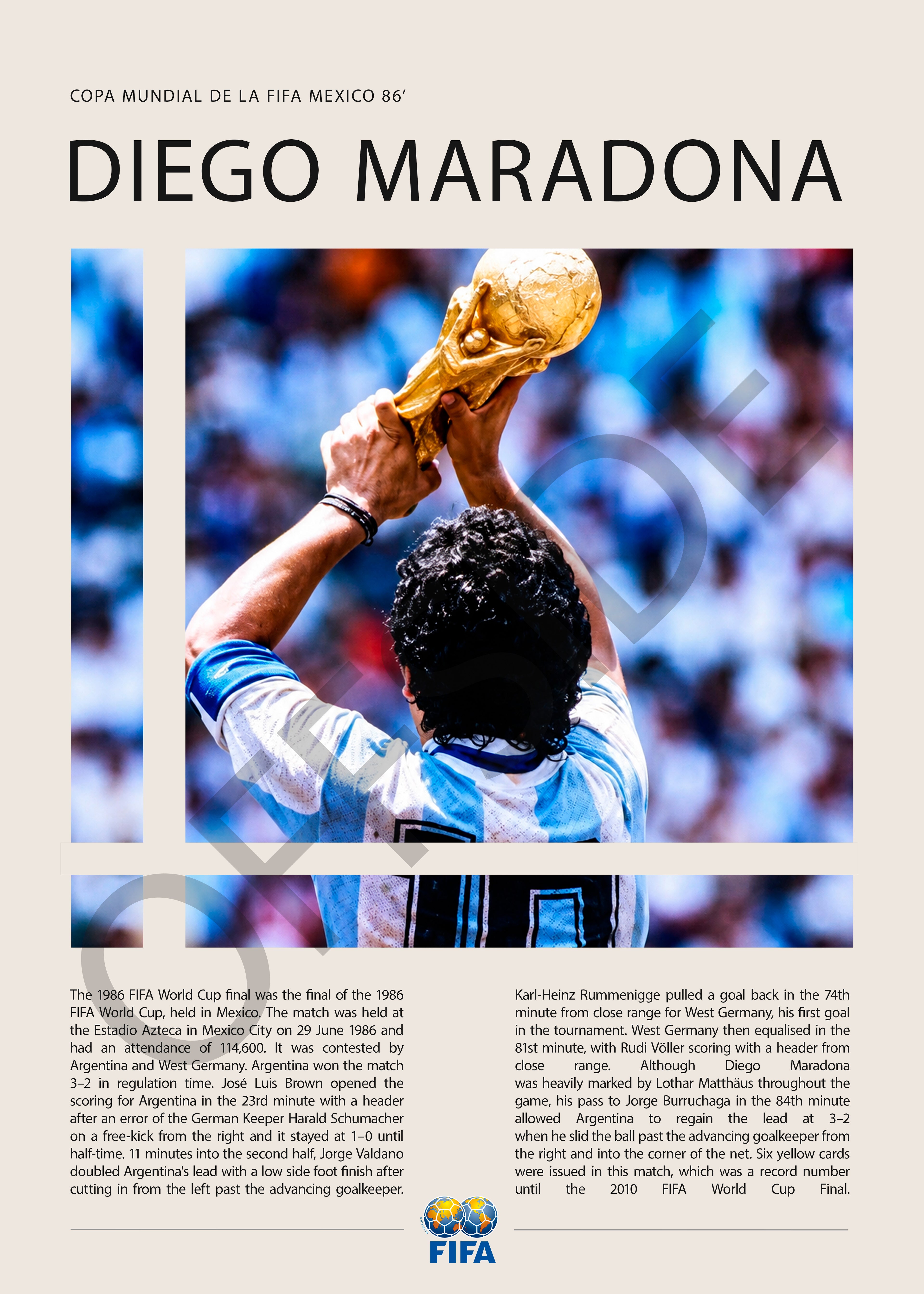 Diego Maradona Campeón del Mundo México 1986 - detalle del diseño
