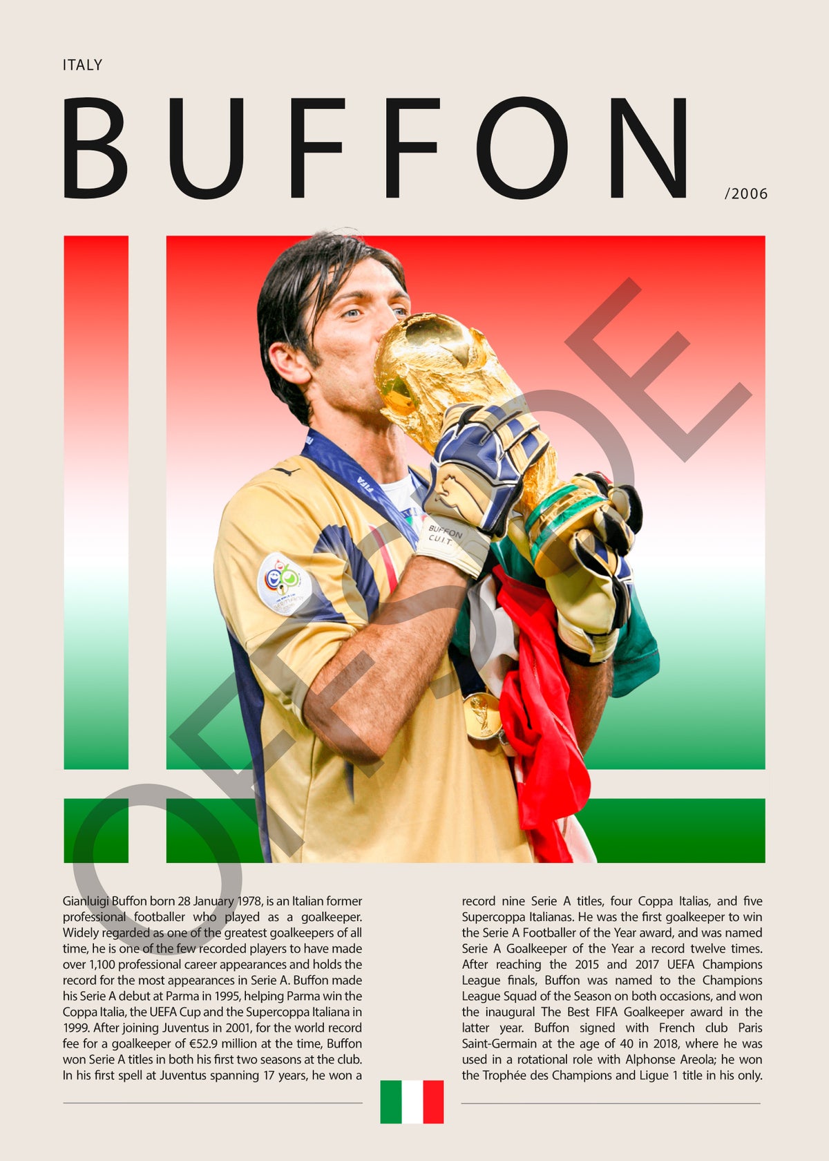 Gianluigi Buffon Gigi Campeón del Mundo con Italia 2006 - vista con marca de agua
