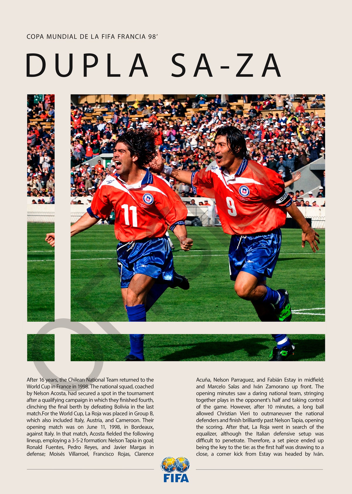 Iván Zamorano y Marcelo Salas Mundial Francia 1998 - detalle del diseño