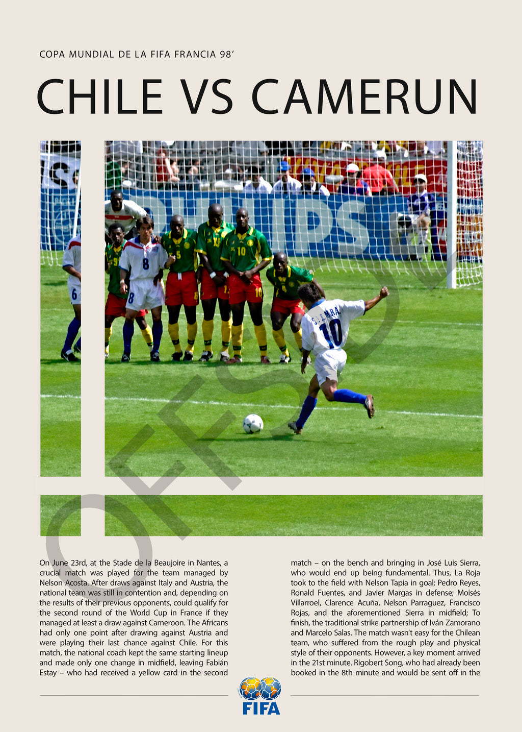 José Luis Sierra Gol vs Camerún Francia 1998 - detalle del diseño