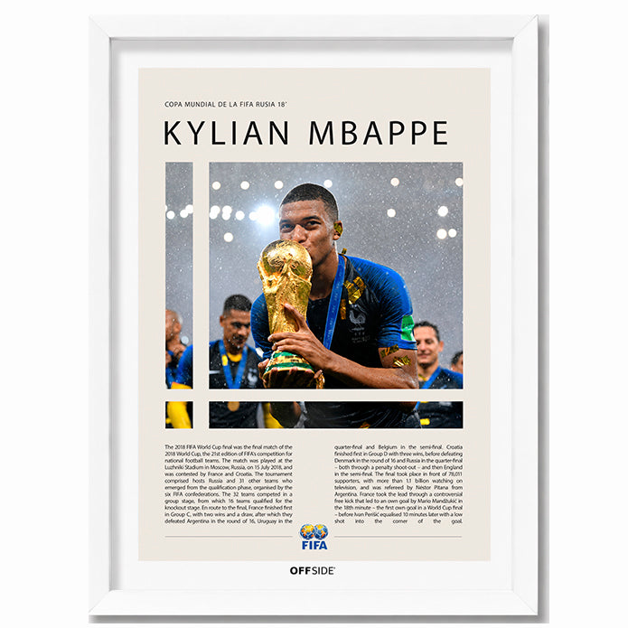 Kylian Mbappé Campeón del Mundo Rusia 2018 - marco blanco