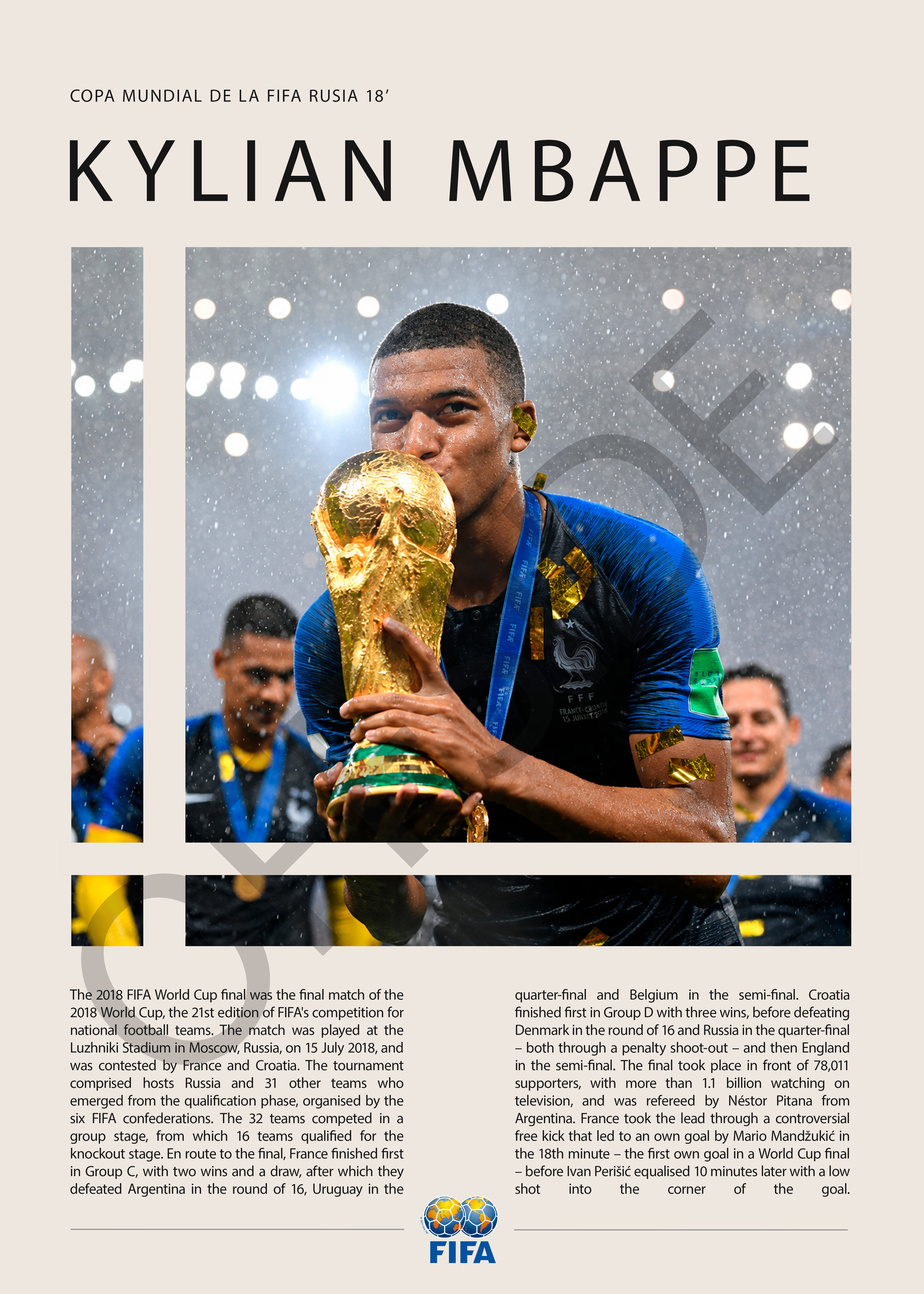 Kylian Mbappé Campeón del Mundo Rusia 2018 - detalle del diseño