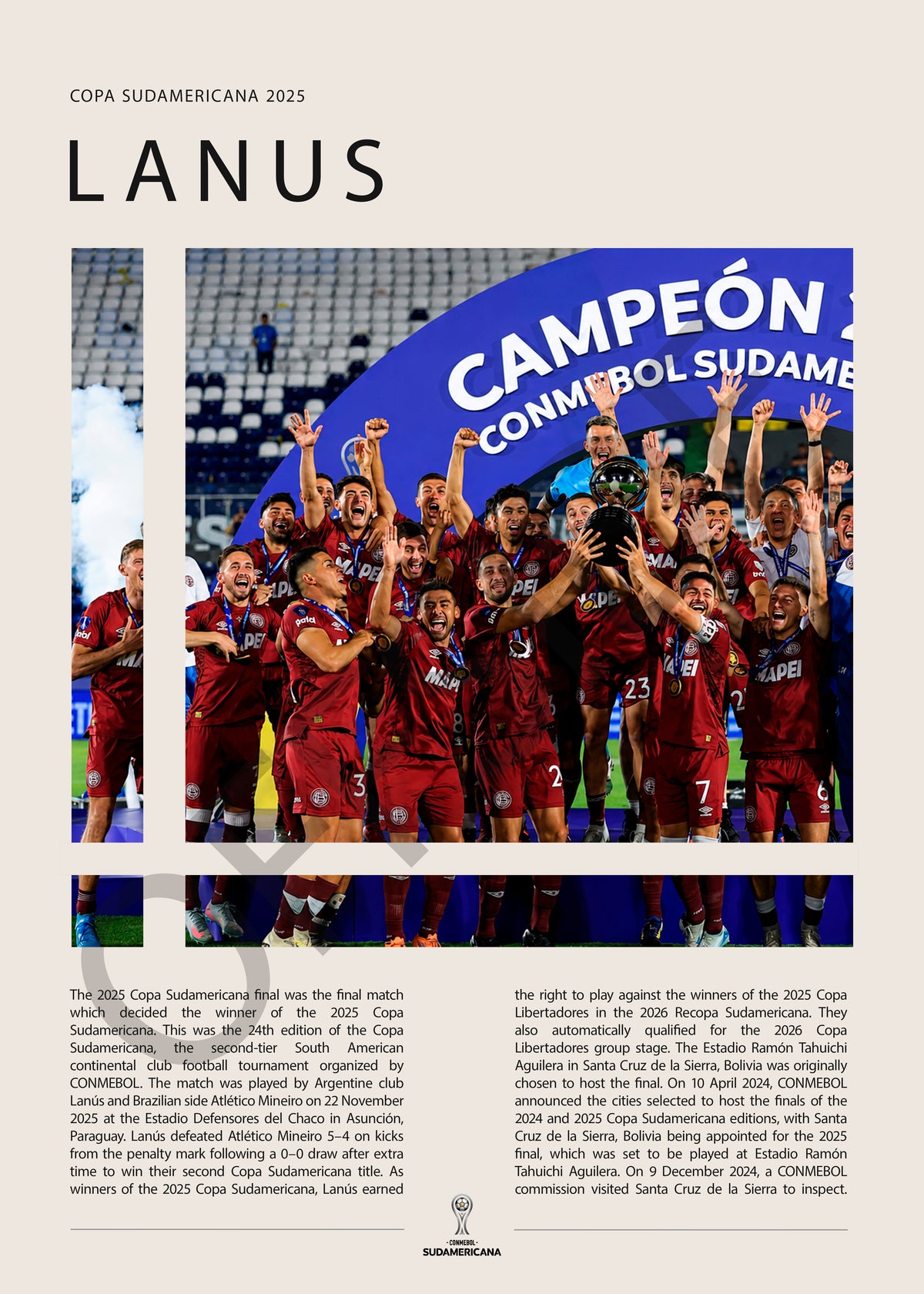 Lanús Campeón Copa Sudamericana 2025 - detalle del diseño
