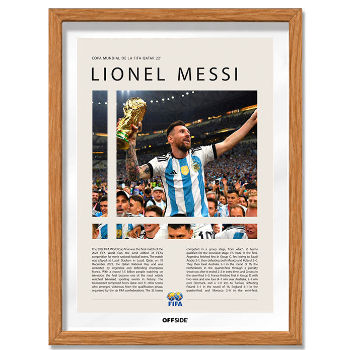 Lionel Messi Campeón del Mundo Qatar 2022 - marco madera