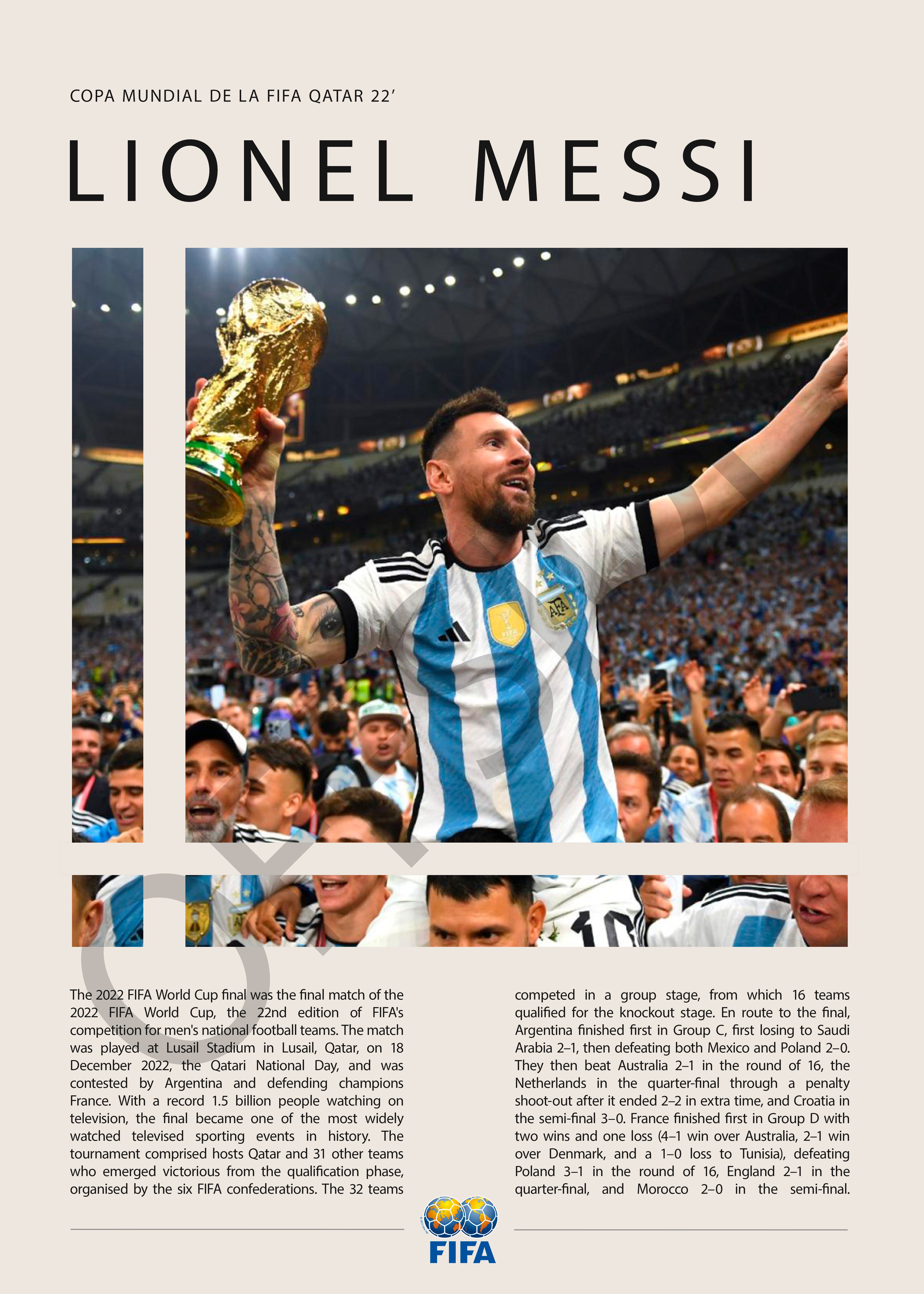 Lionel Messi Campeón del Mundo Qatar 2022 - detalle del diseño