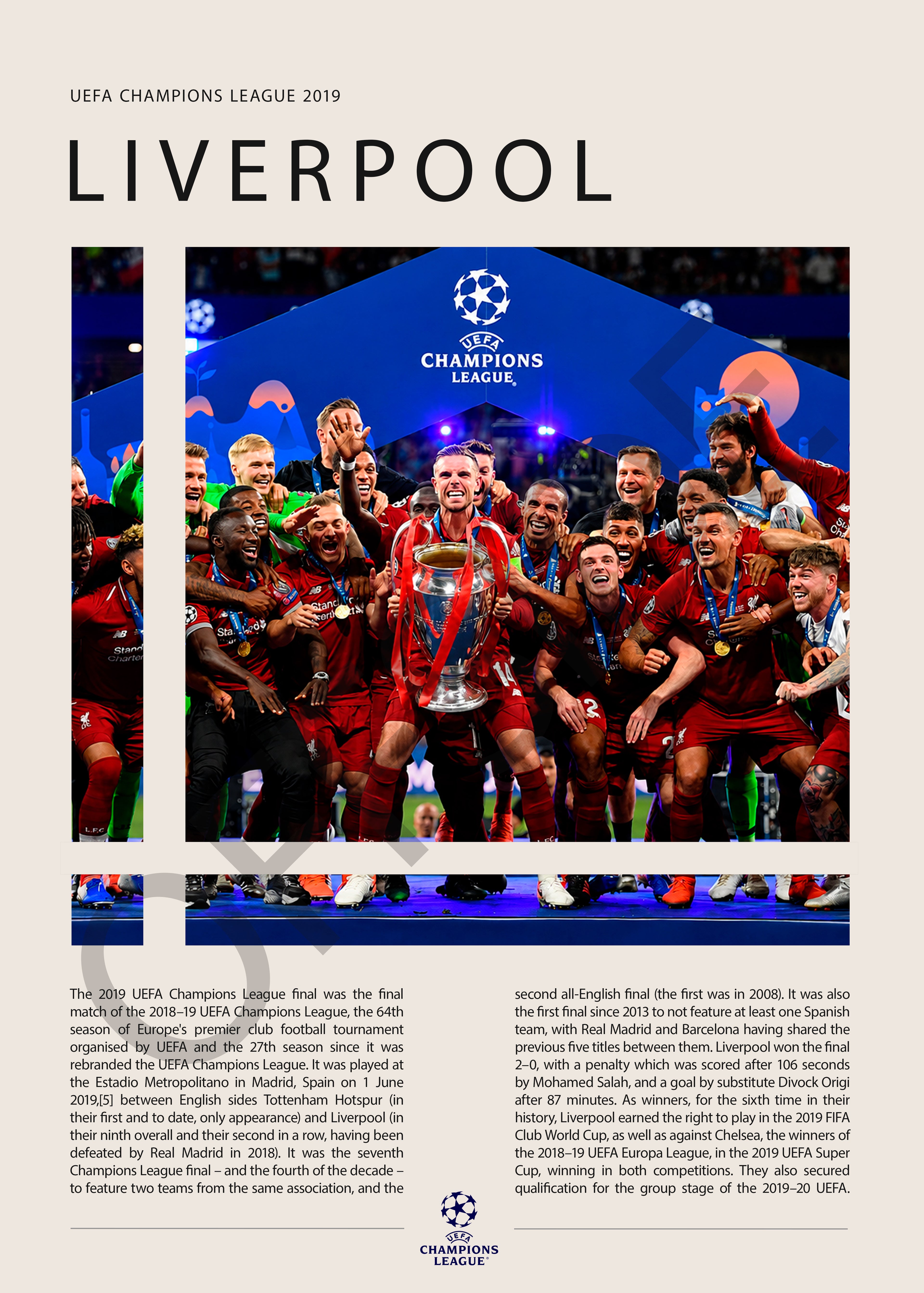 Liverpool Campeón Champions League 2019 - detalle del diseño