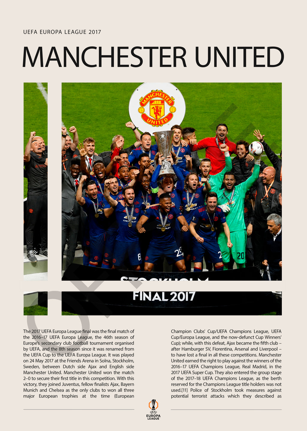 Manchester United Campeón Europa League 2017 - detalle del diseño