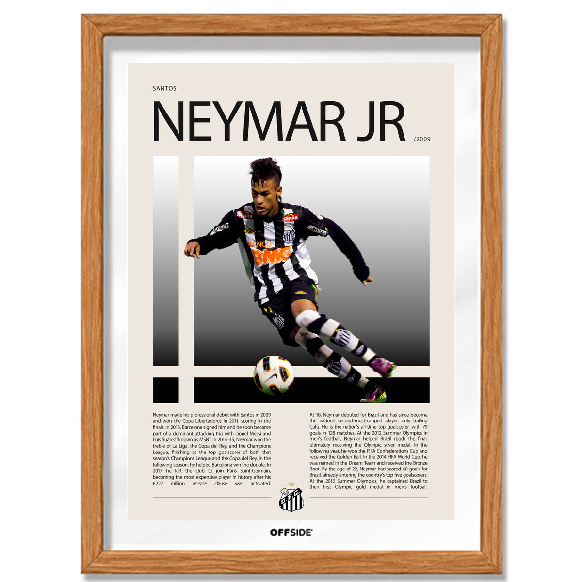 Neymar Jr Ney en Santos Temporada 2009 Camiseta Alternativa - marco madera