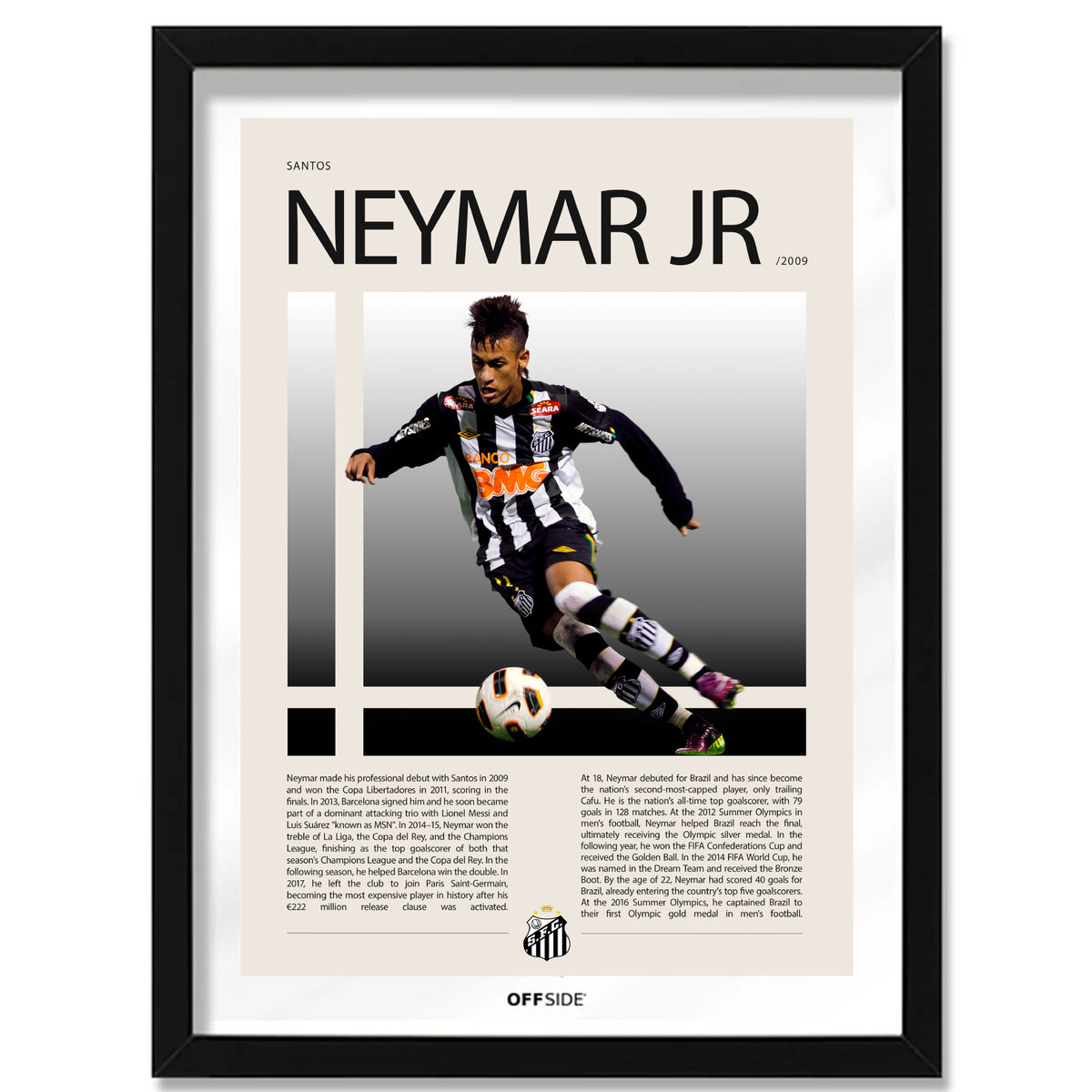 Neymar Jr Ney en Santos Temporada 2009 Camiseta Alternativa - marco negro