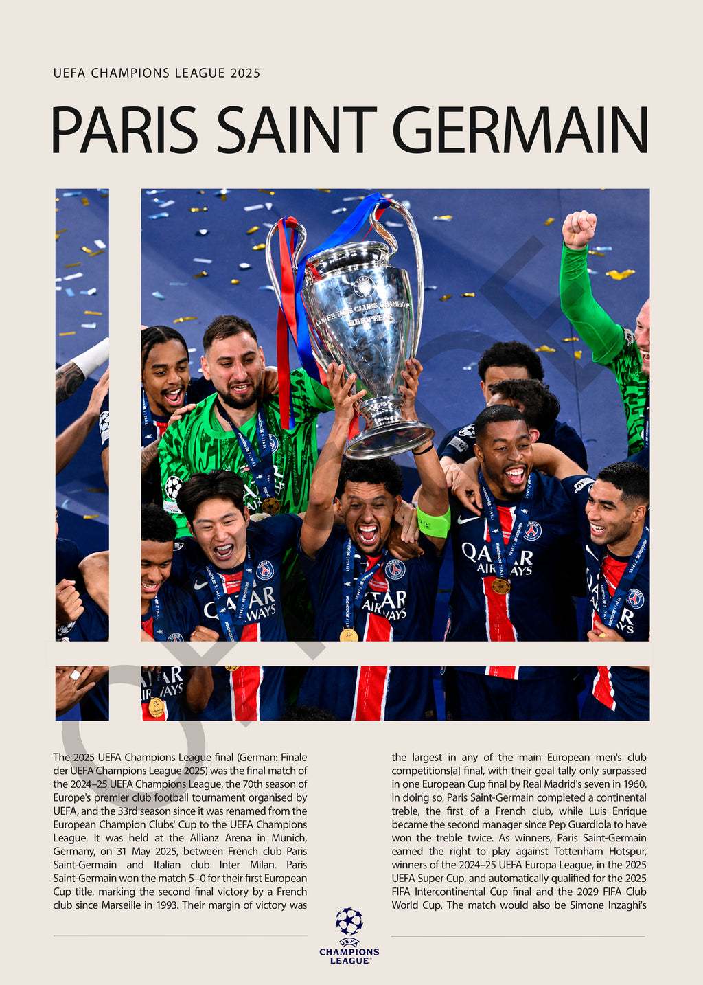 Paris Saint-Germain Campeón Champions League 2025 - detalle del diseño