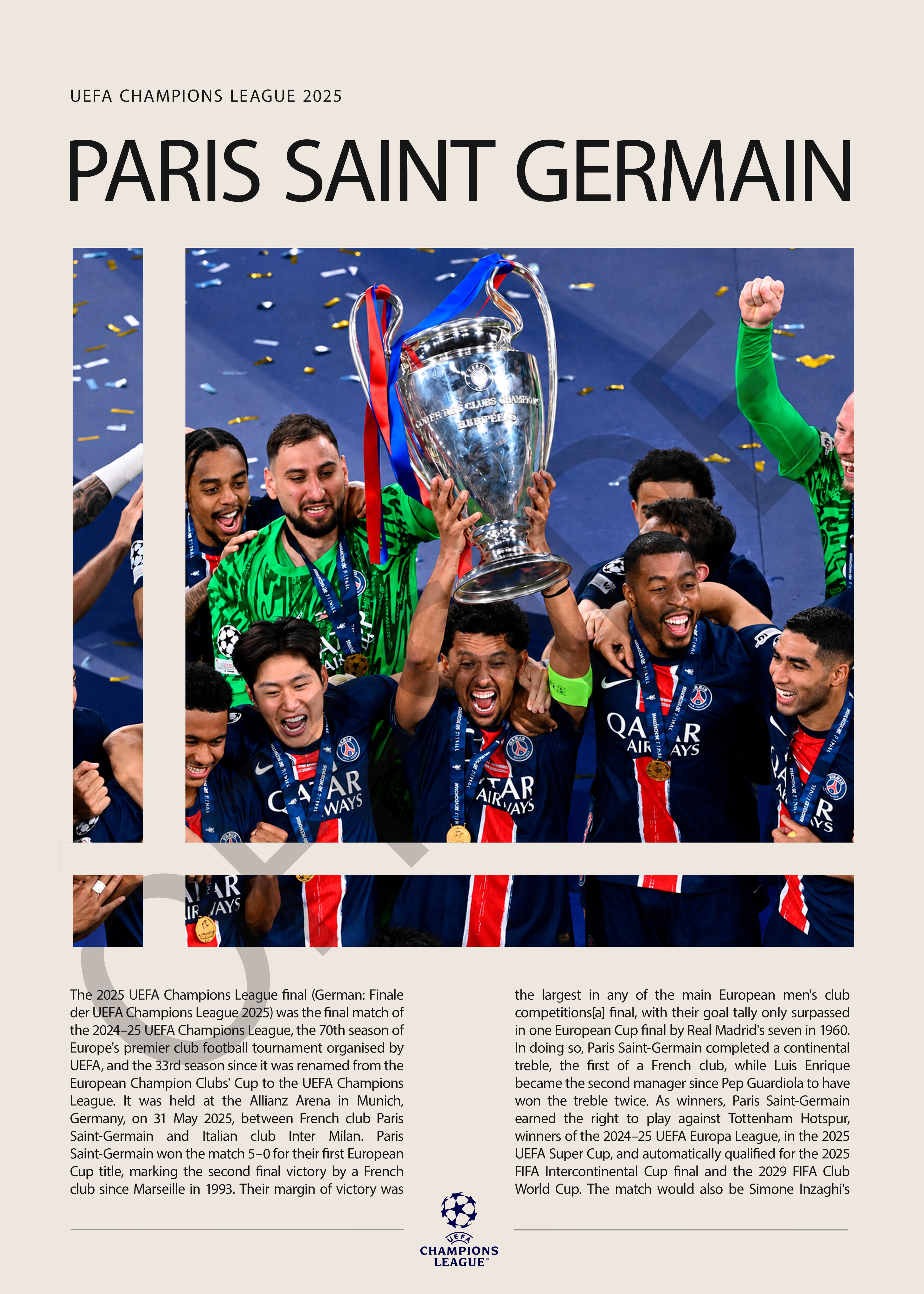 Paris Saint-Germain Campeón Champions League 2025 - detalle del diseño