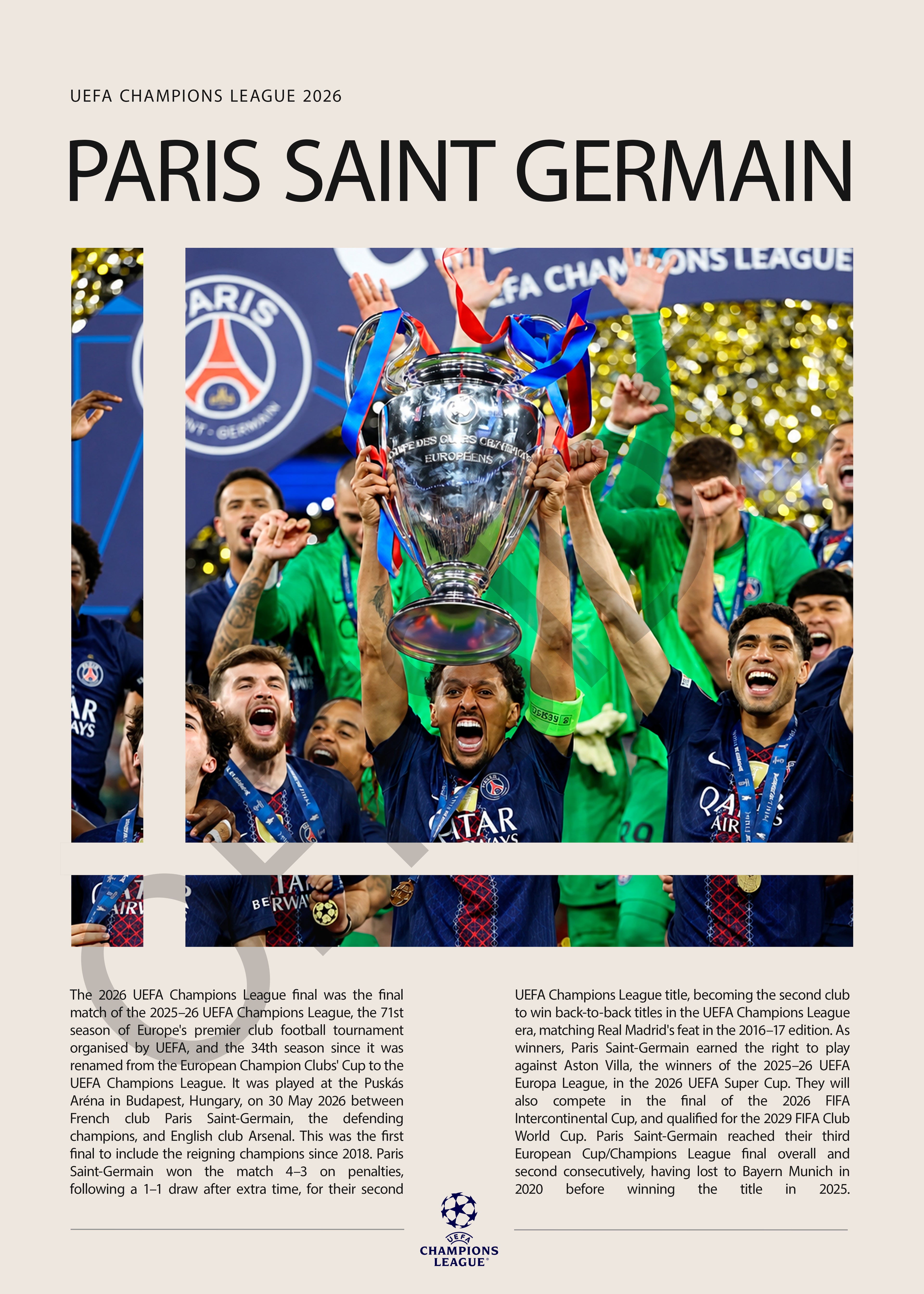 Paris Saint-Germain Campeón Champions League 2026 - detalle del diseño