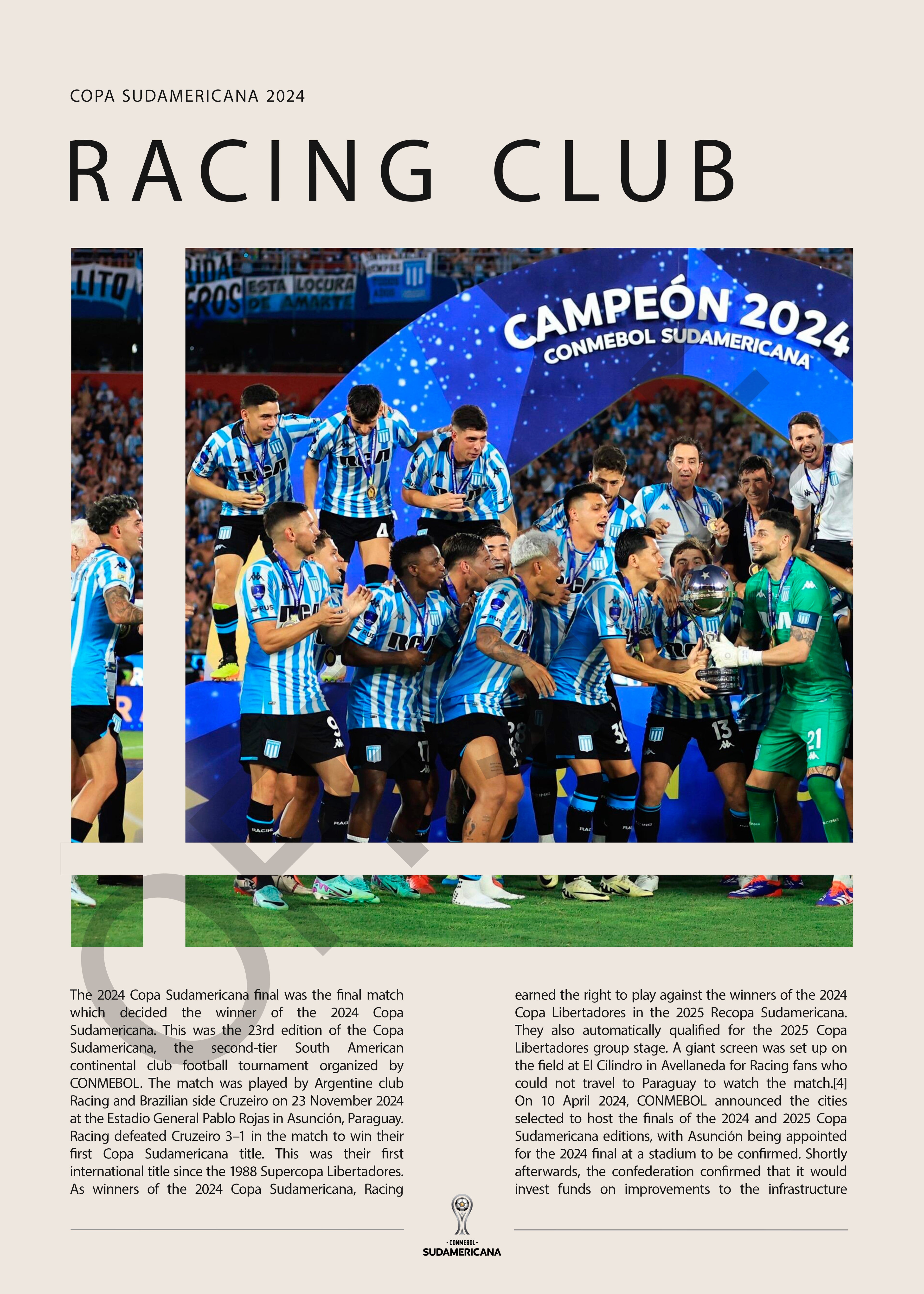 Racing Club Campeón Copa Sudamericana 2024 - detalle del diseño