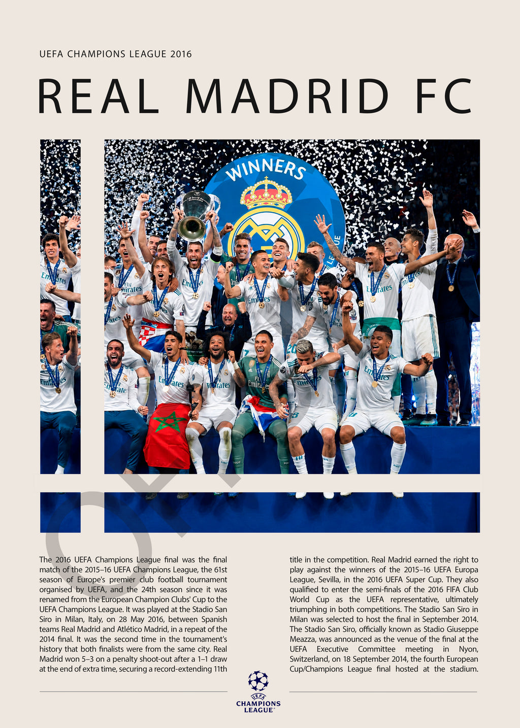 Real Madrid Campeón Champions League 2016 - detalle del diseño