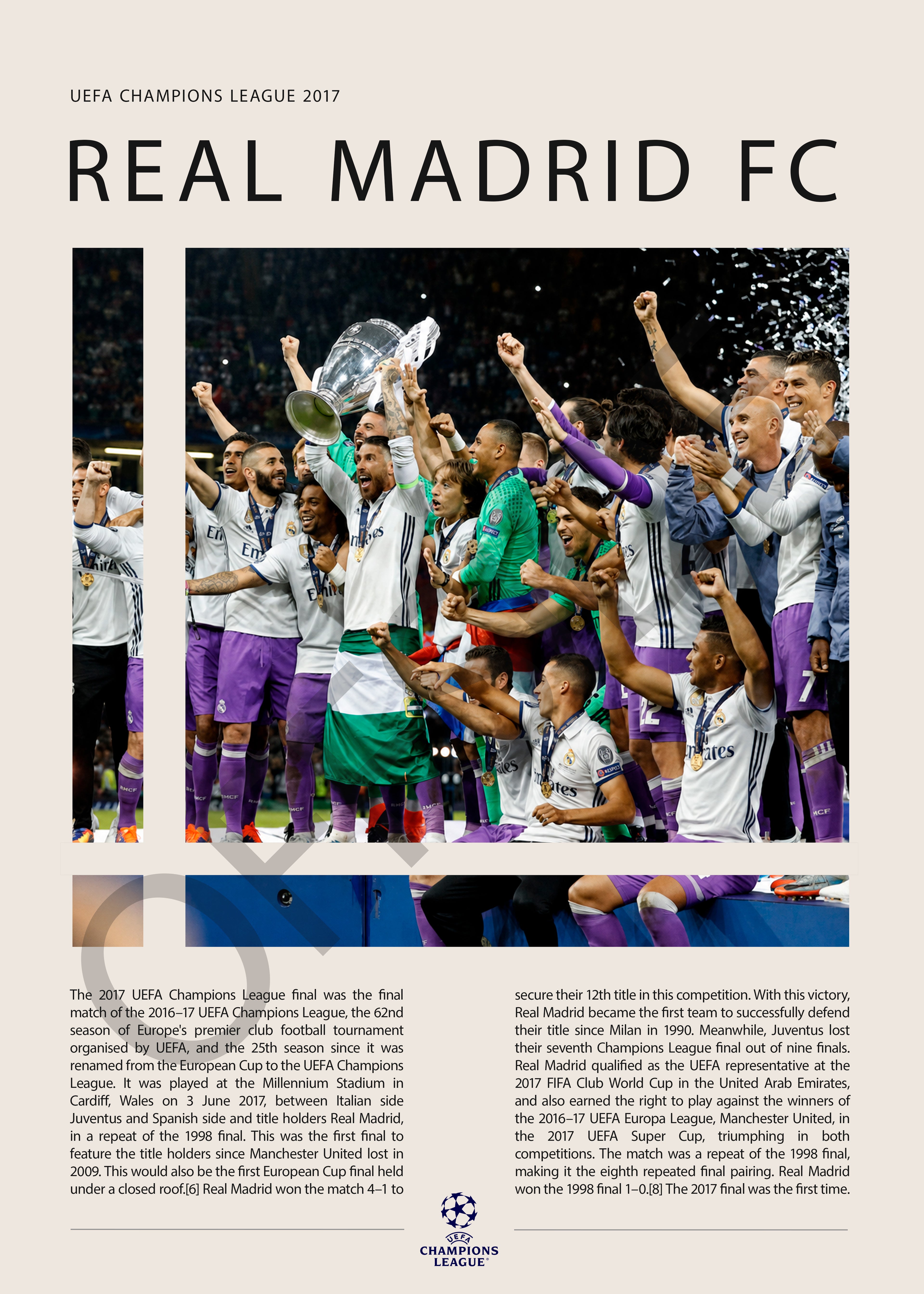 Real Madrid Campeón Champions League 2017 - detalle del diseño