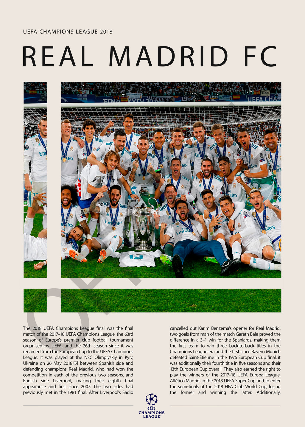 Real Madrid Campeón Champions League 2018 - detalle del diseño
