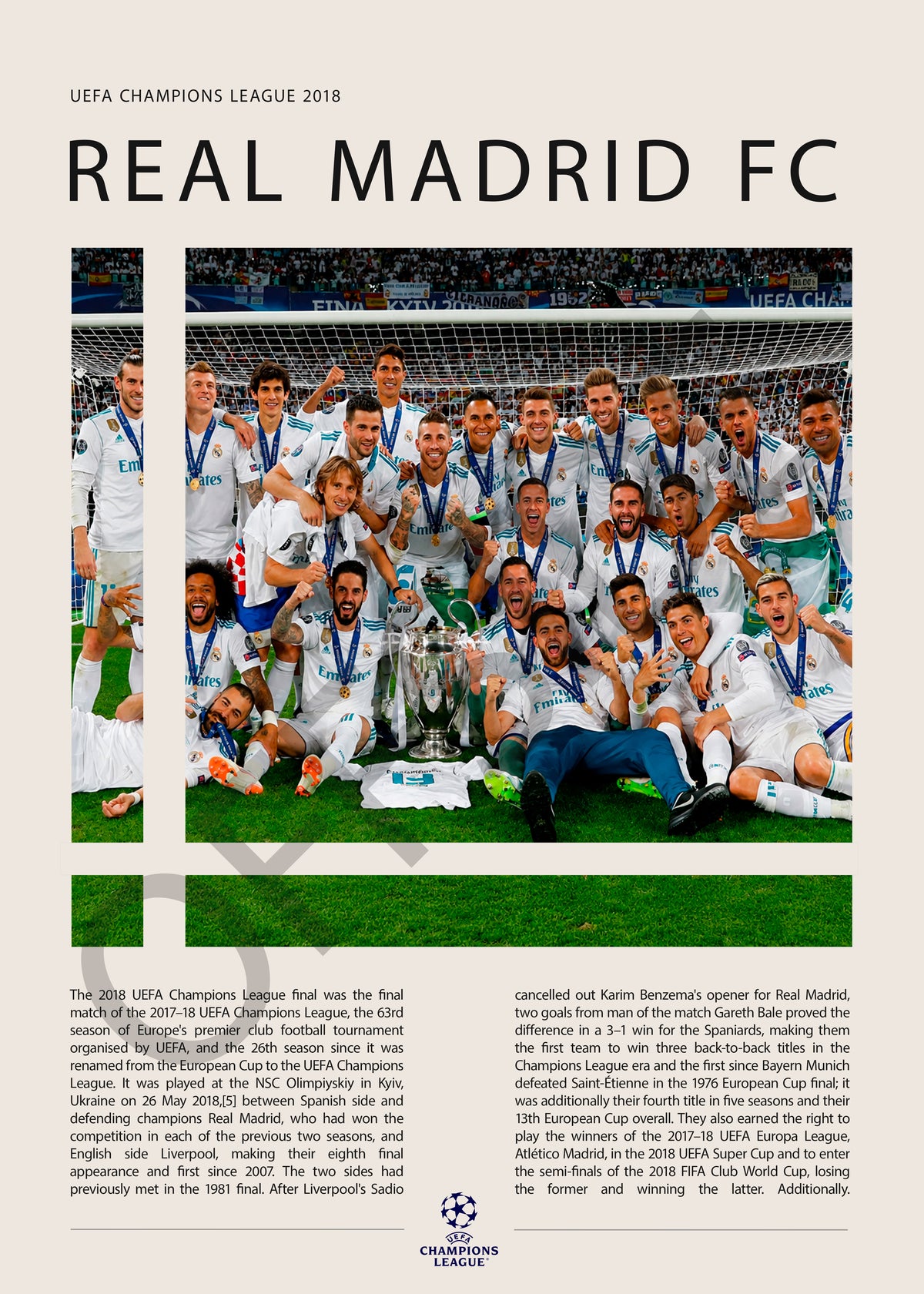 Real Madrid Campeón Champions League 2018 - detalle del diseño