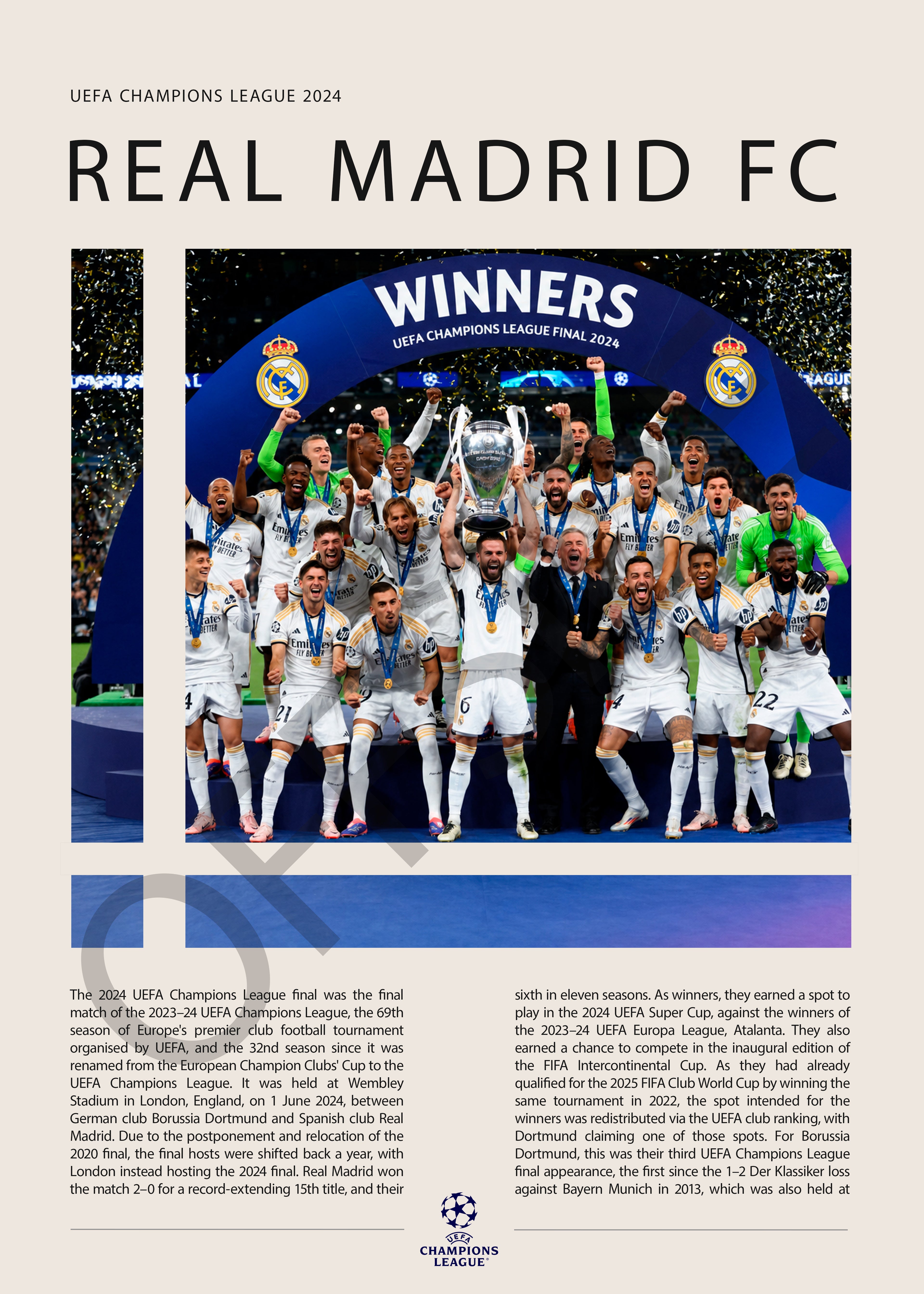 Real Madrid Campeón Champions League 2024 - detalle del diseño