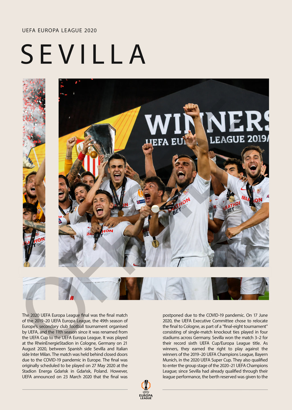 Sevilla FC Campeón Europa League 2020 - detalle del diseño