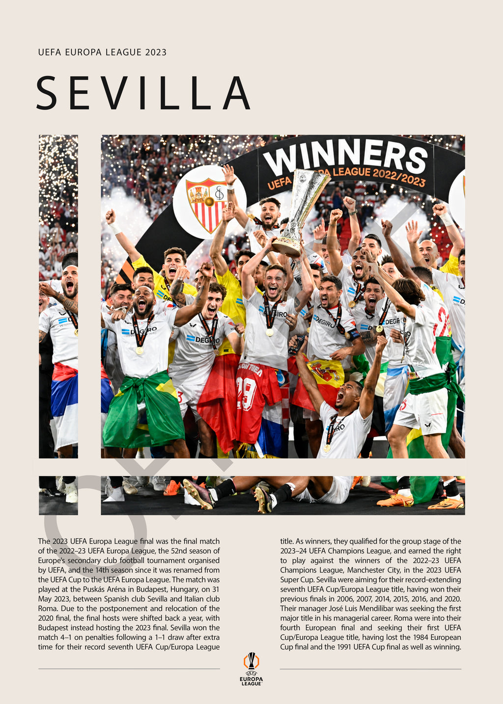 Sevilla FC Campeón Europa League 2023 - detalle del diseño