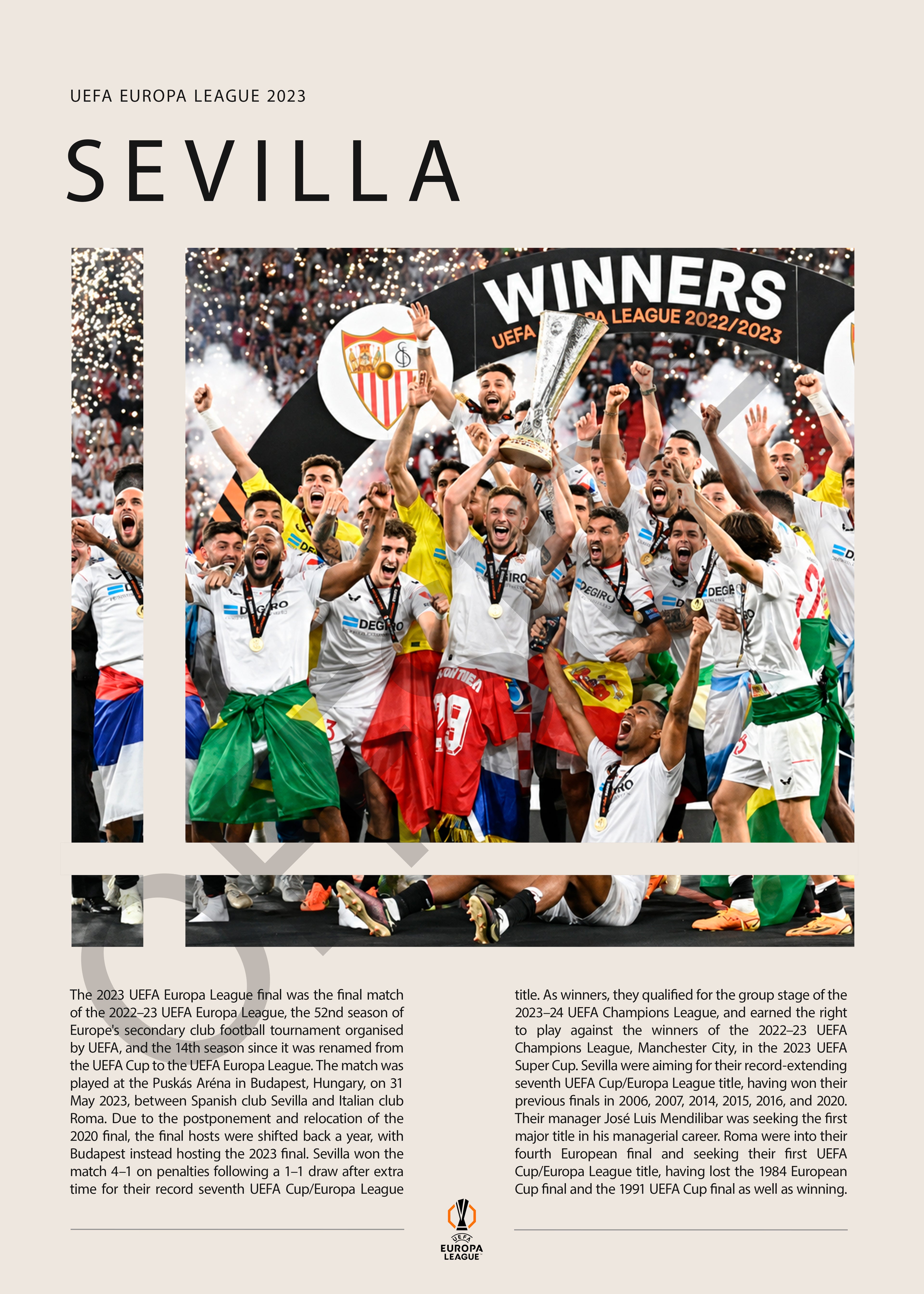 Sevilla FC Campeón Europa League 2023 - detalle del diseño
