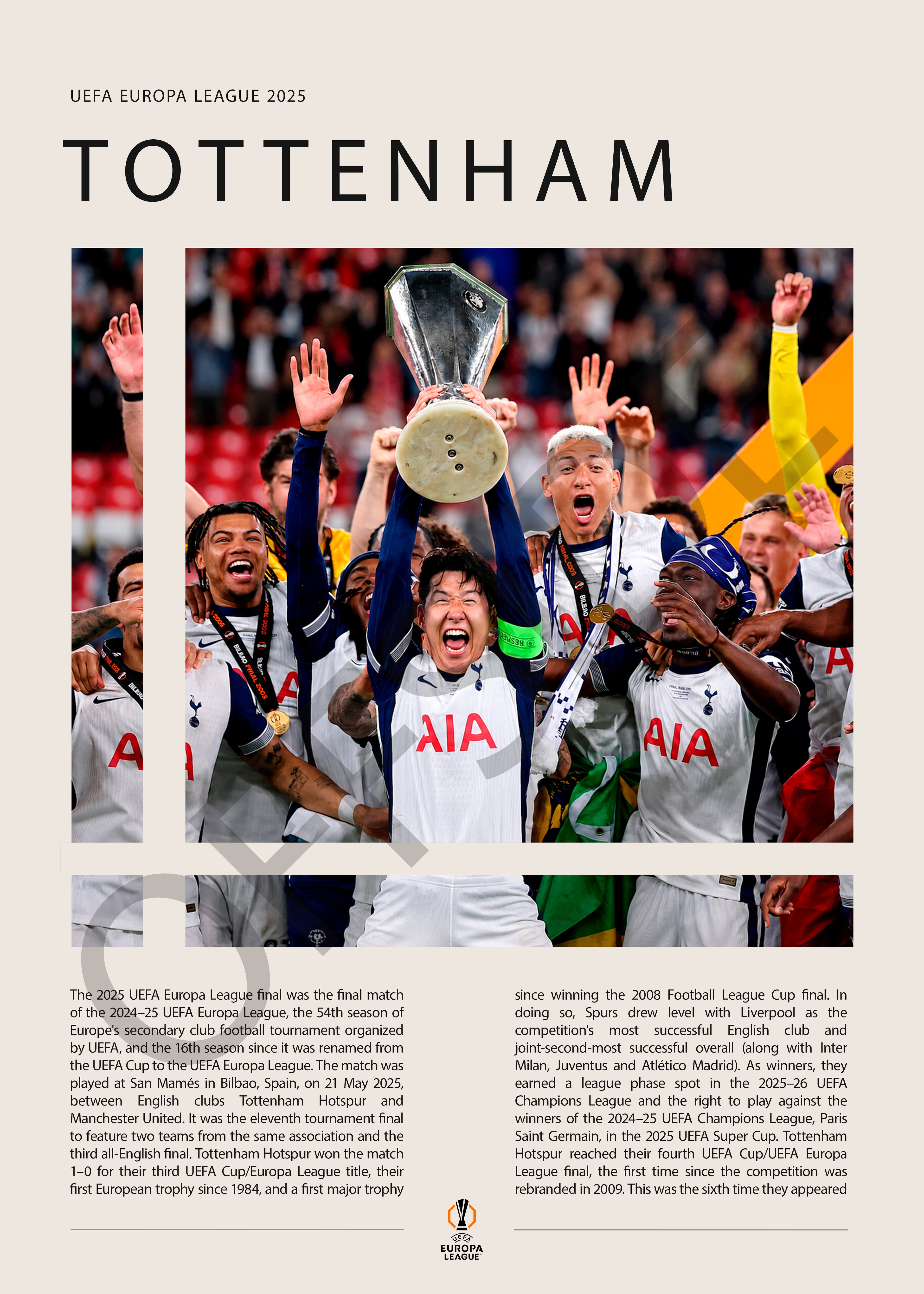 Tottenham Hotspur Campeón Europa League 2025 - detalle del diseño