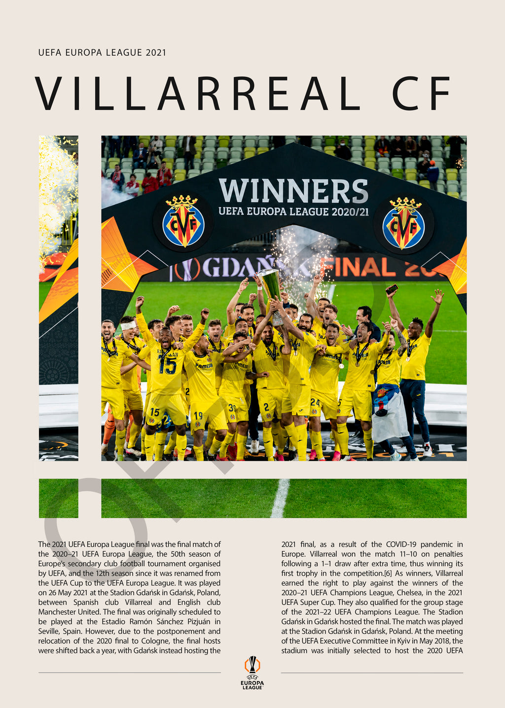 Villarreal Campeón Europa League 2021 - detalle del diseño