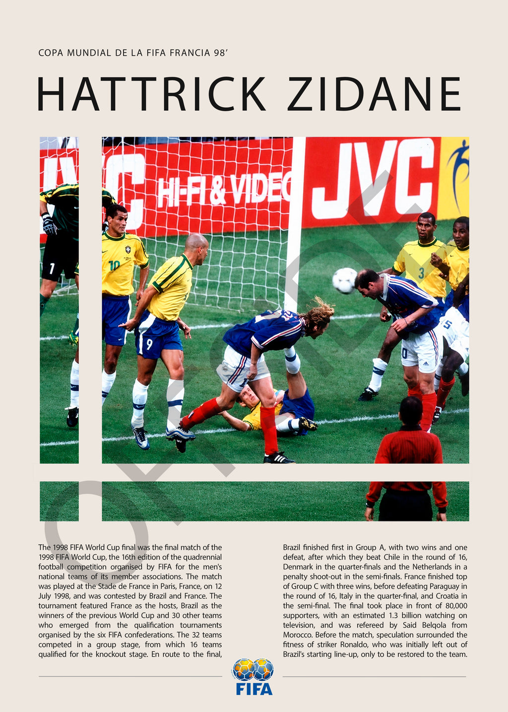 Zinedine Zidane Campeón del Mundo Francia 1998 - detalle del diseño