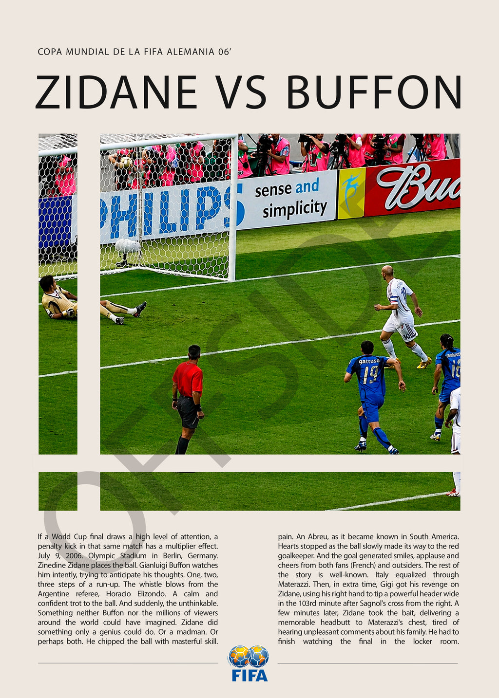Zinedine Zidane vs Gianluigi Buffon Mundial 2006 - detalle del diseño